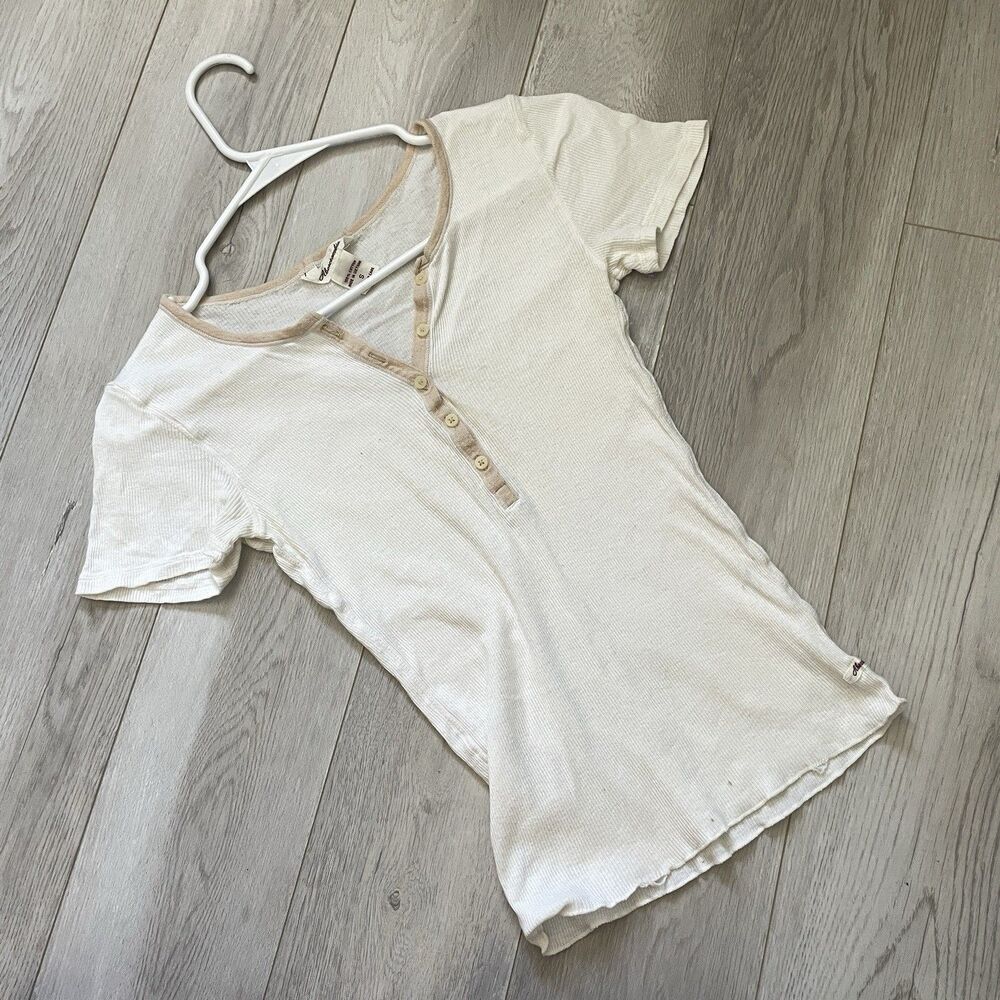 Abercrombie & Fitch Henley Top cotton y2k vintage womens White (small) kidcore